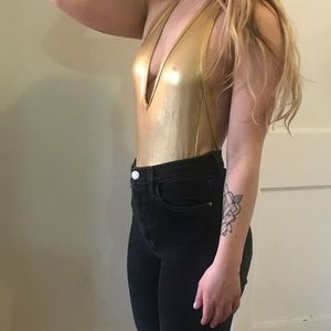 American Apparel Gold Halter Bodysuit